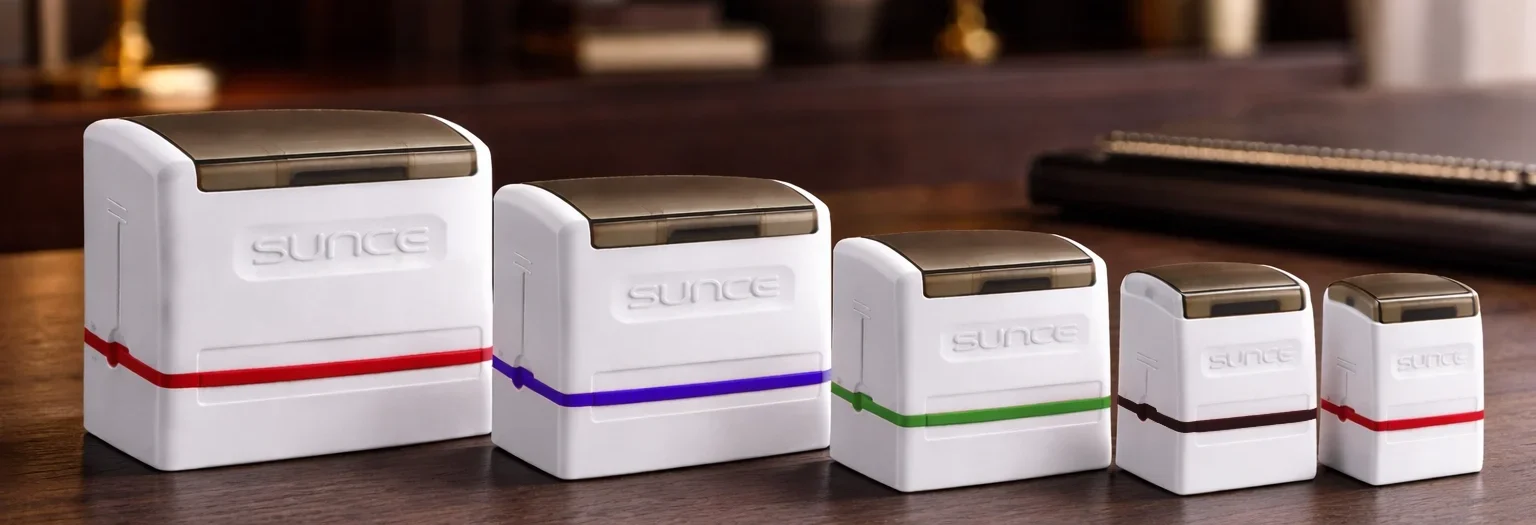 Different size options of Sunce pre-inked stamps for businesses